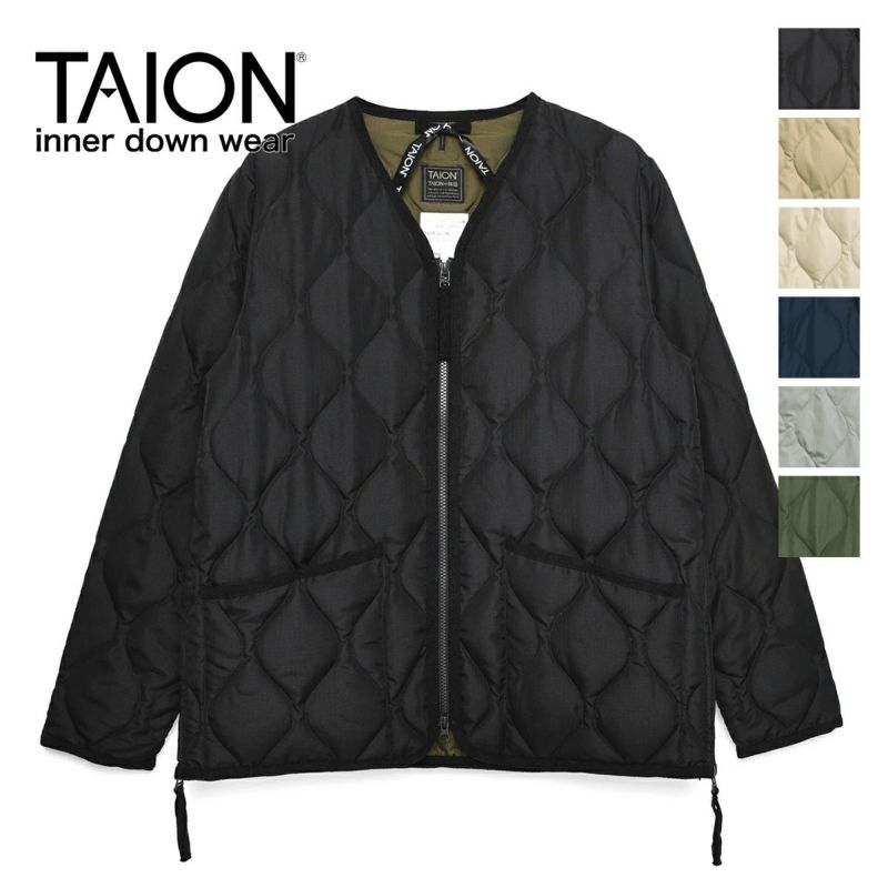 TAION タイオン 】 UNISEX ミリタリー Vネック ジップ ダウン