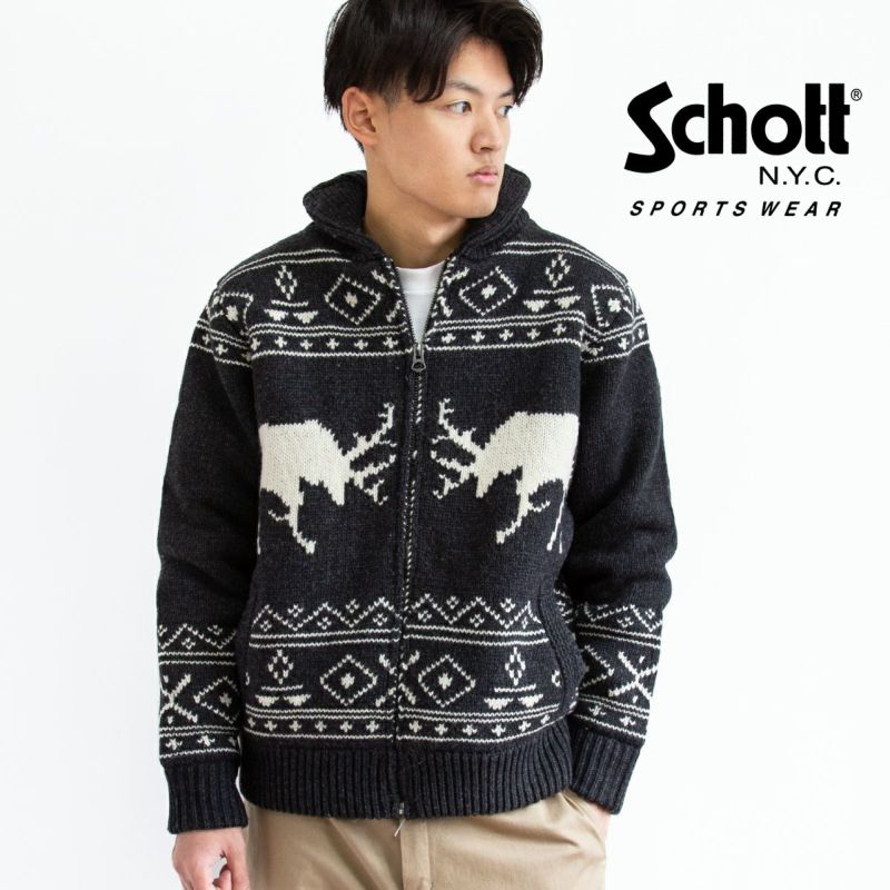 Schott ショット 】 ボアラインドセーター カウチンニット ELK MOTIF