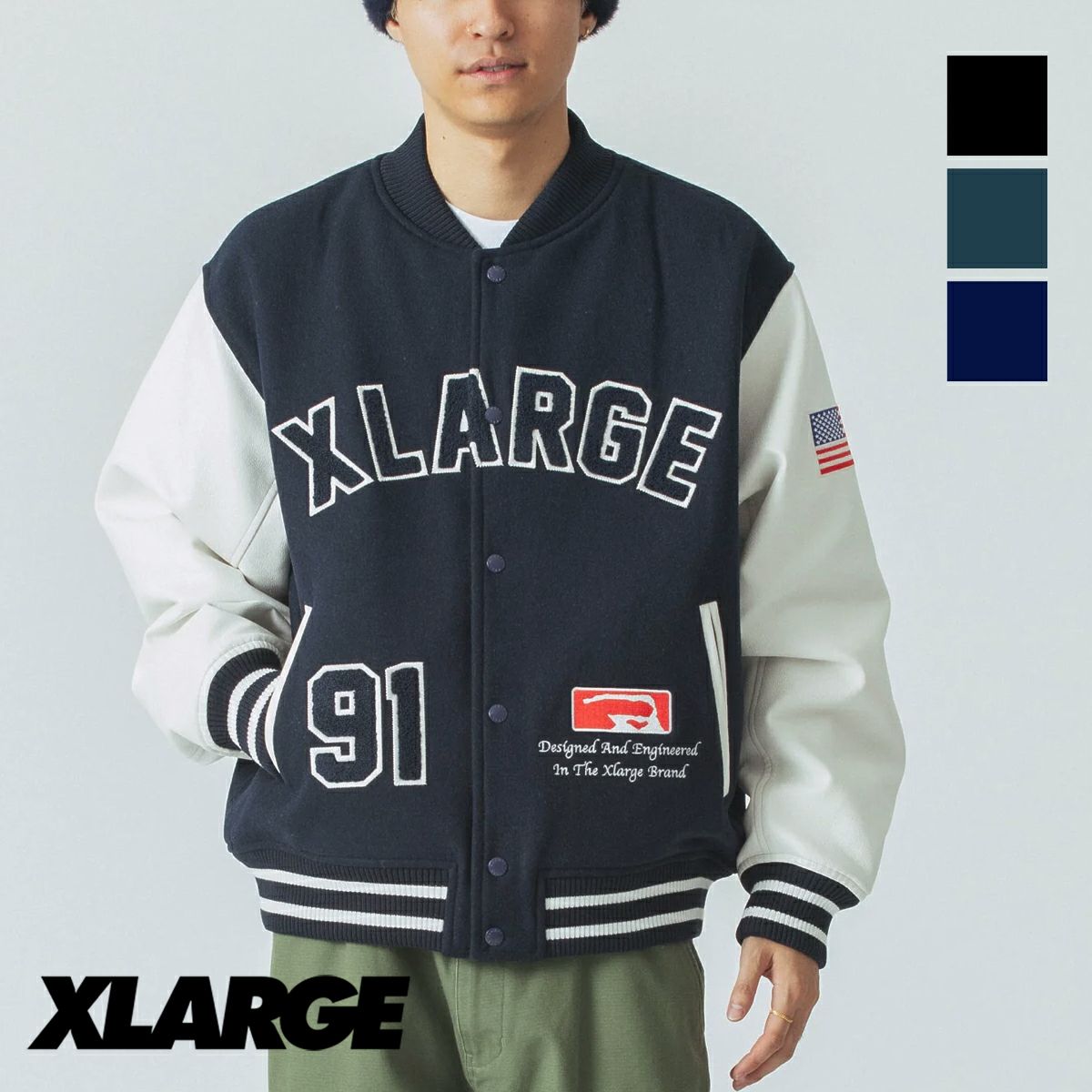 XLARGE スタジャン OG LOGO VARSITY 驚け JACKET ネイビー