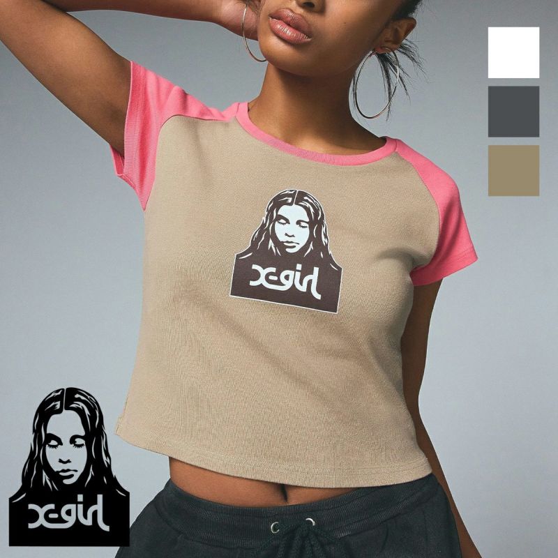 X-girl エックスガール 】 FACE RAGLAN S/S BABY TEE フェイス