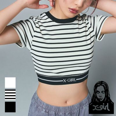 エックスガール X-girl ロゴアンドストライプ クロップド ショートスリーブトップ 105252013025 SU25 LOGO AND STRIPE CROPPED S S TOP BLACK 正規取扱店 X-girl エックスガール LOGO AND STRIPE CROPPED S/S TOP ロゴ