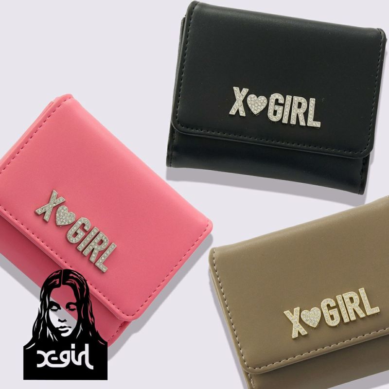 X-girl エックスガール 】 RHINESTONE LABEL MINI WALLET ライン